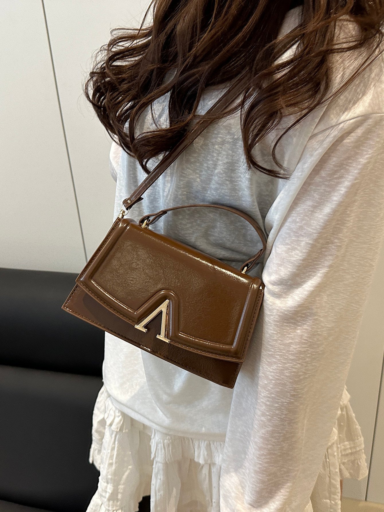 Metal Decor Flap Handbag