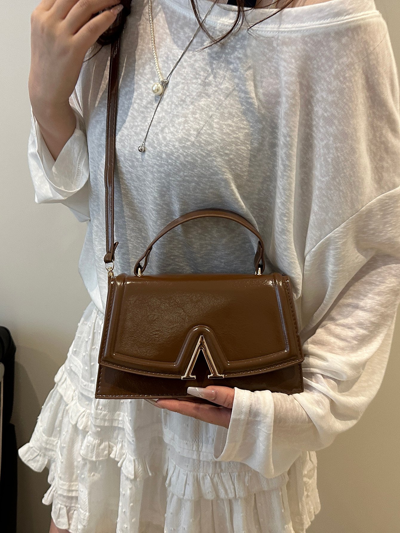Metal Decor Flap Handbag