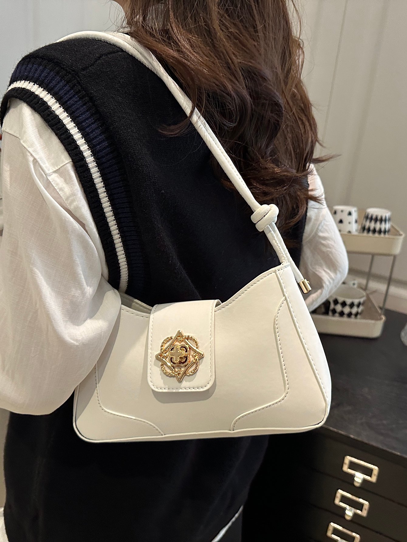 Metal Decor Flap Shoulder Bag