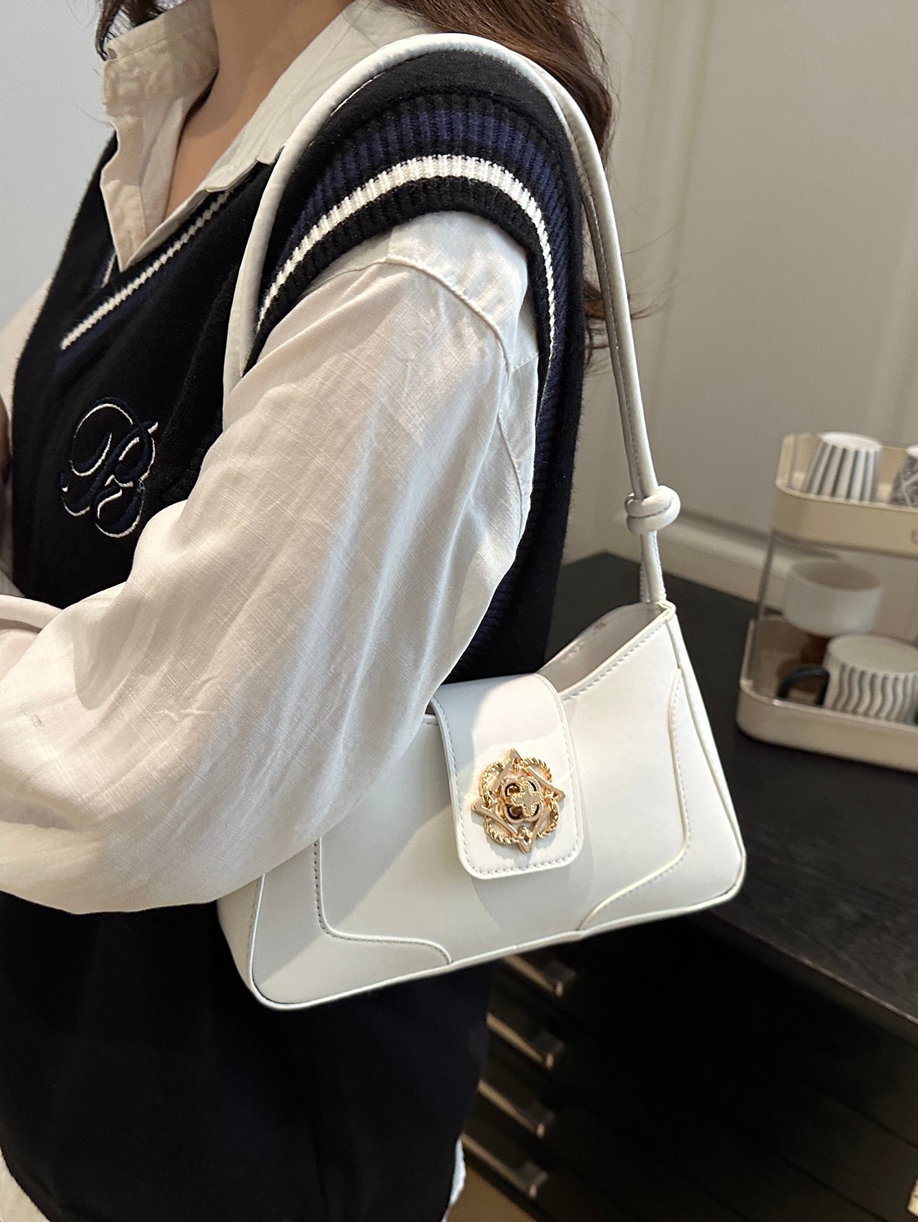 Metal Decor Flap Shoulder Bag