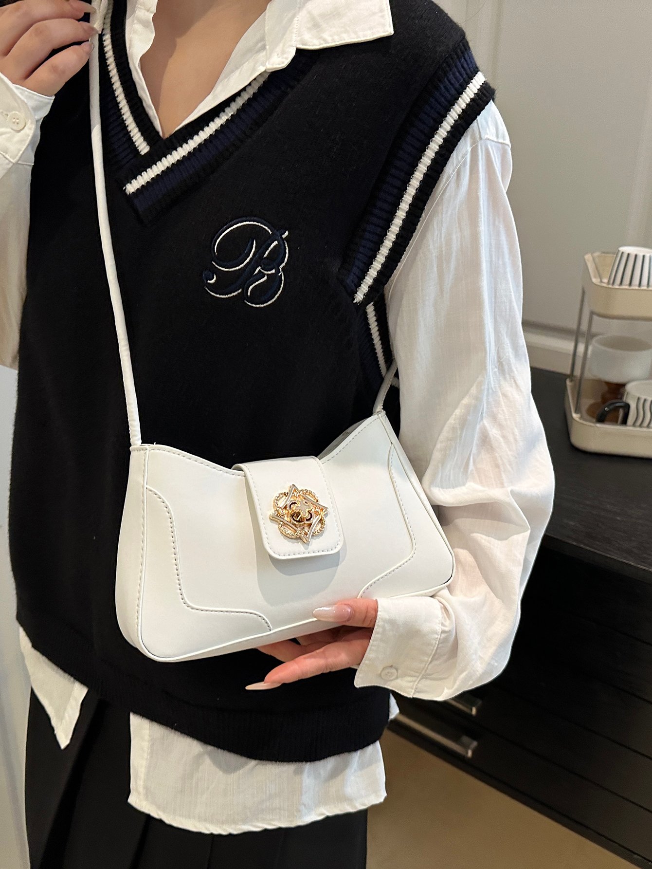 Metal Decor Flap Shoulder Bag