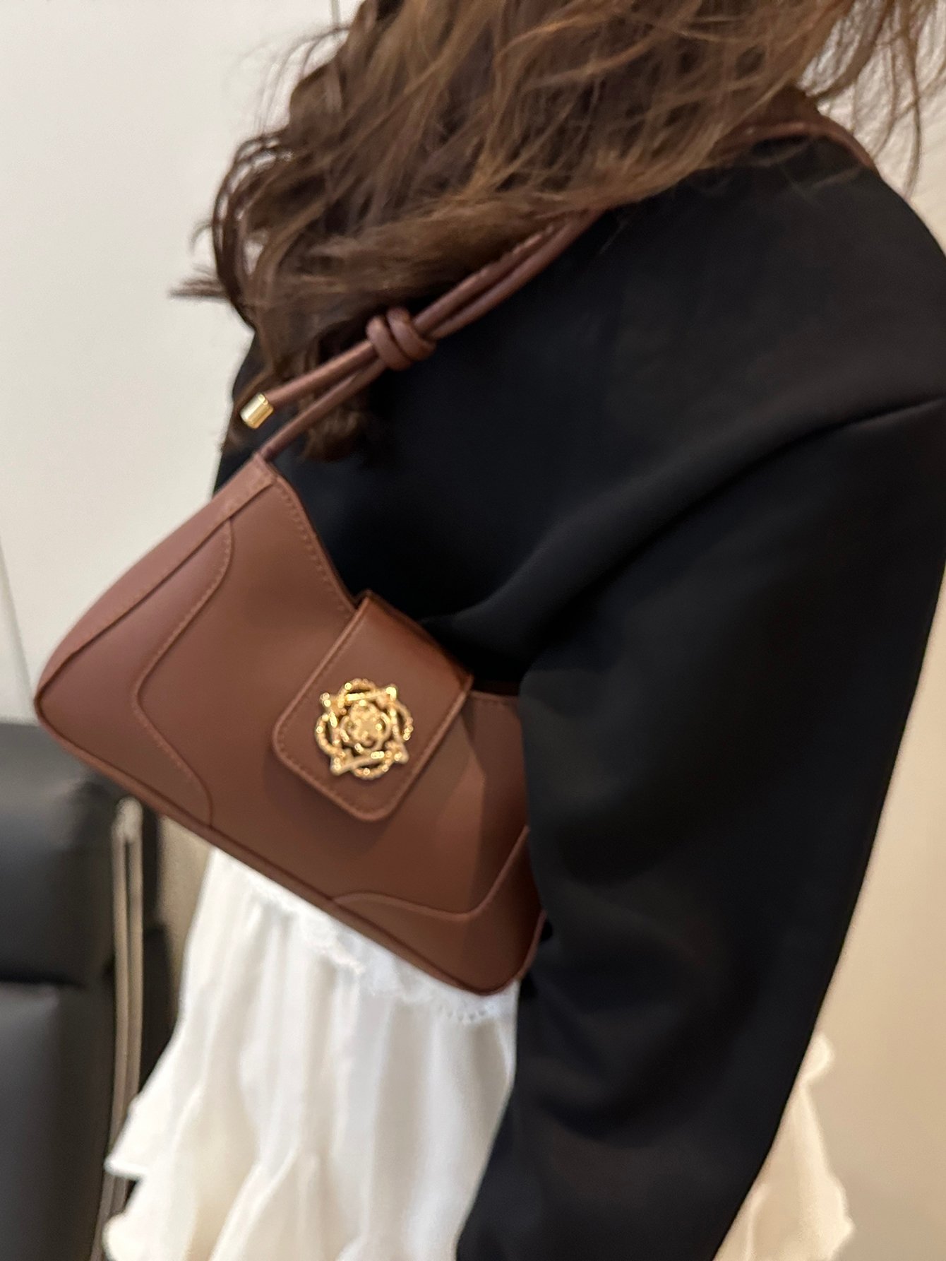 Metal Decor Flap Shoulder Bag