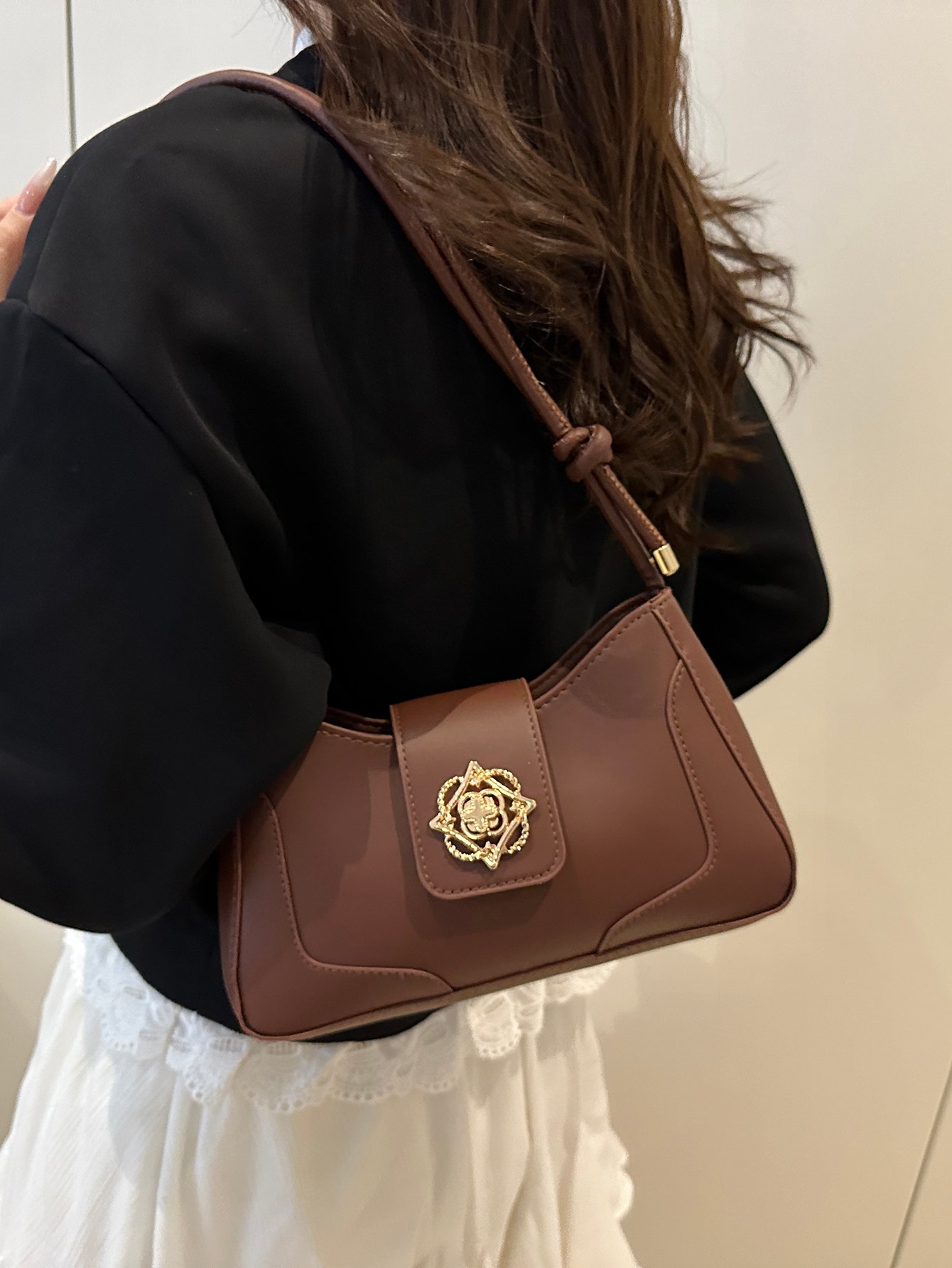 Metal Decor Flap Shoulder Bag