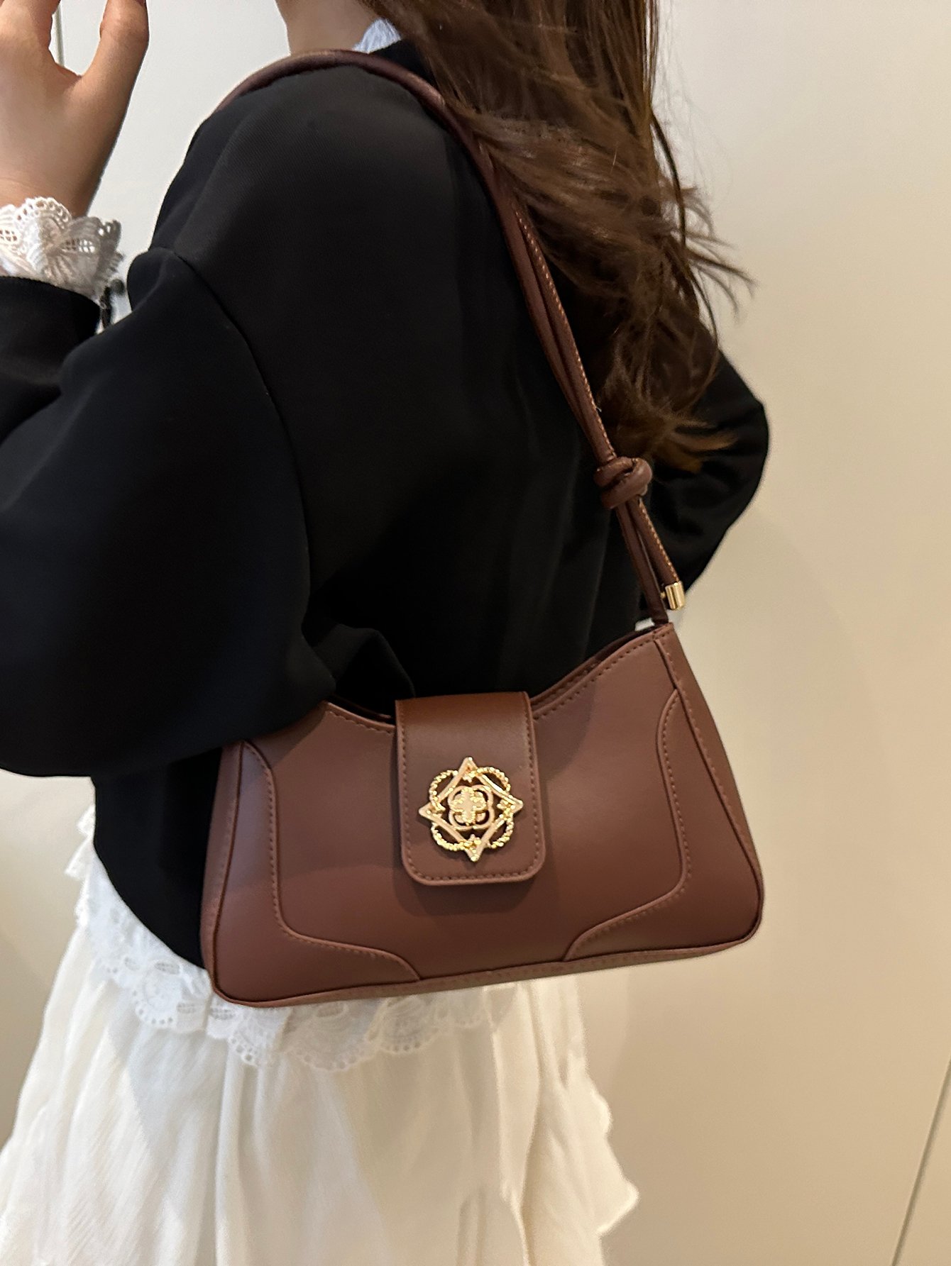 Metal Decor Flap Shoulder Bag