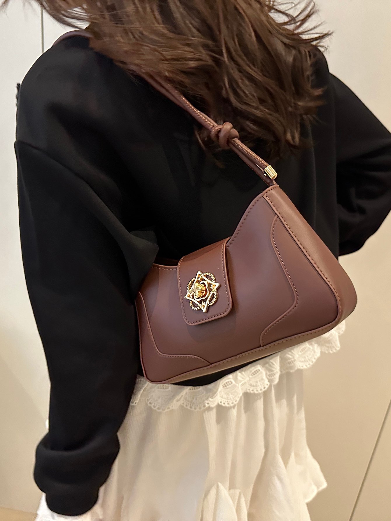 Metal Decor Flap Shoulder Bag