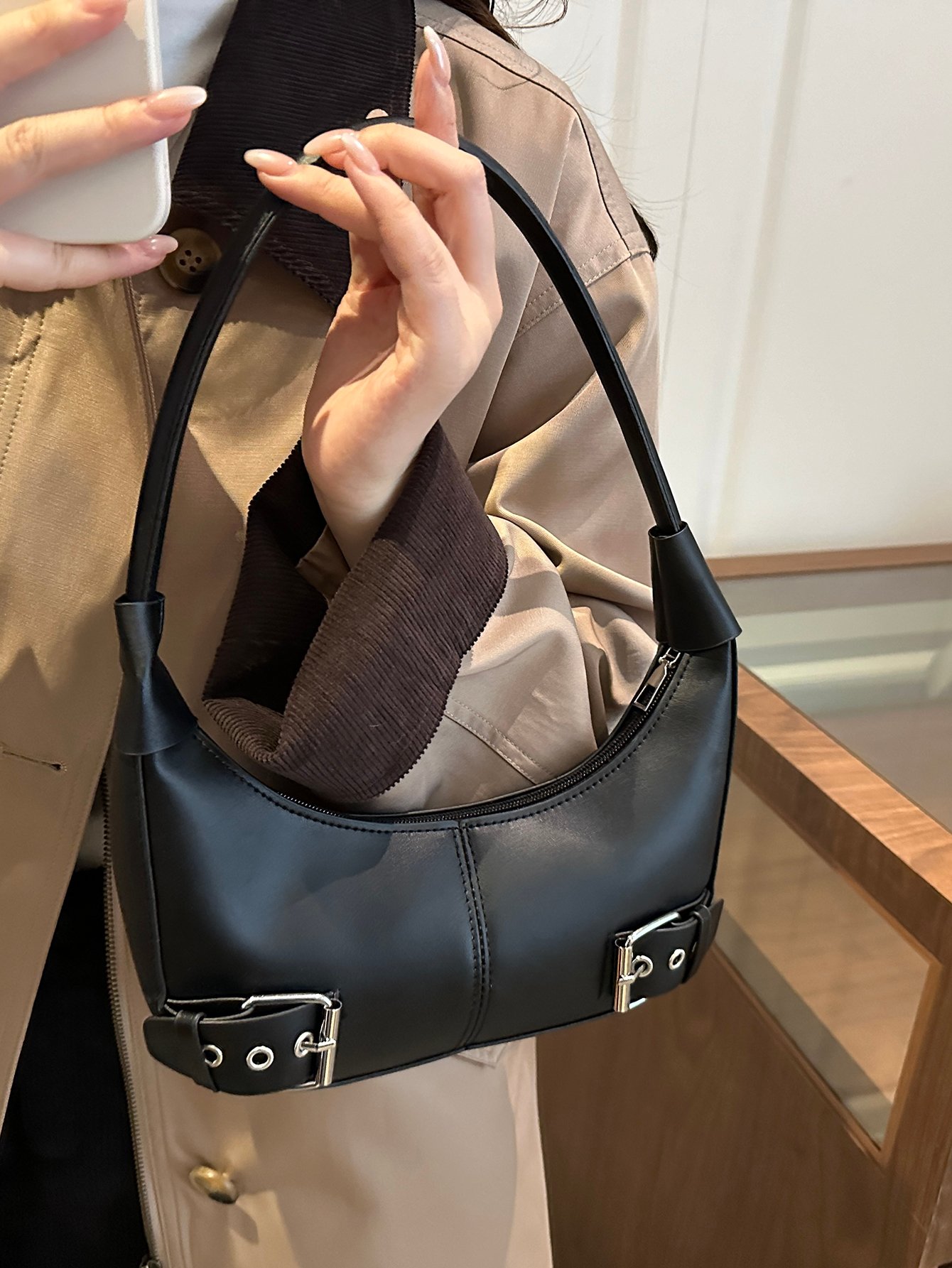 Side Buckle Detail Shoulder Bag