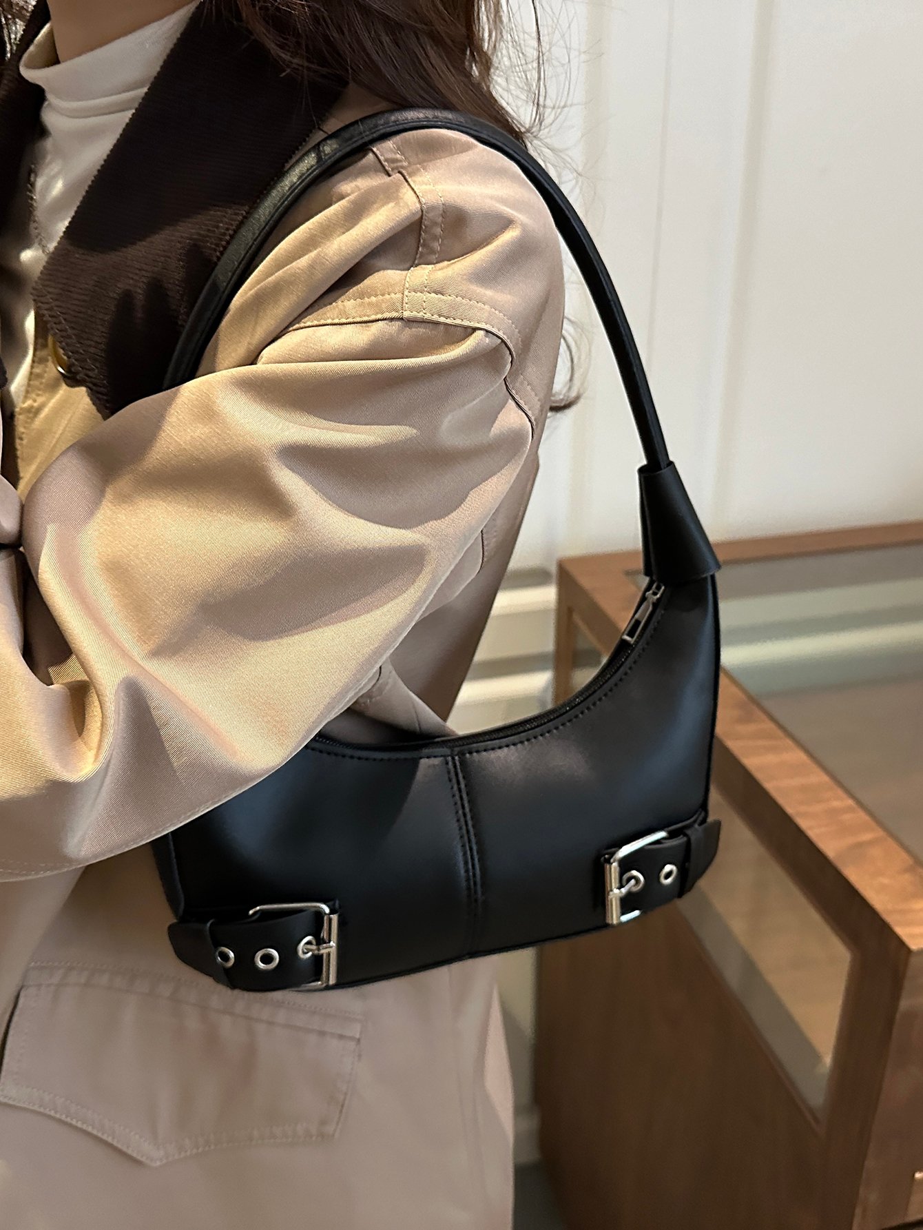 Side Buckle Detail Shoulder Bag