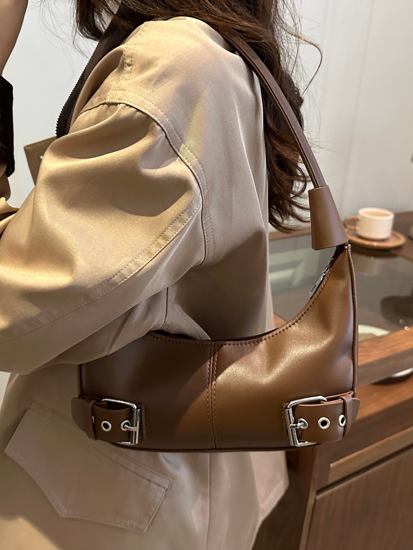 Side Buckle Detail Shoulder Bag