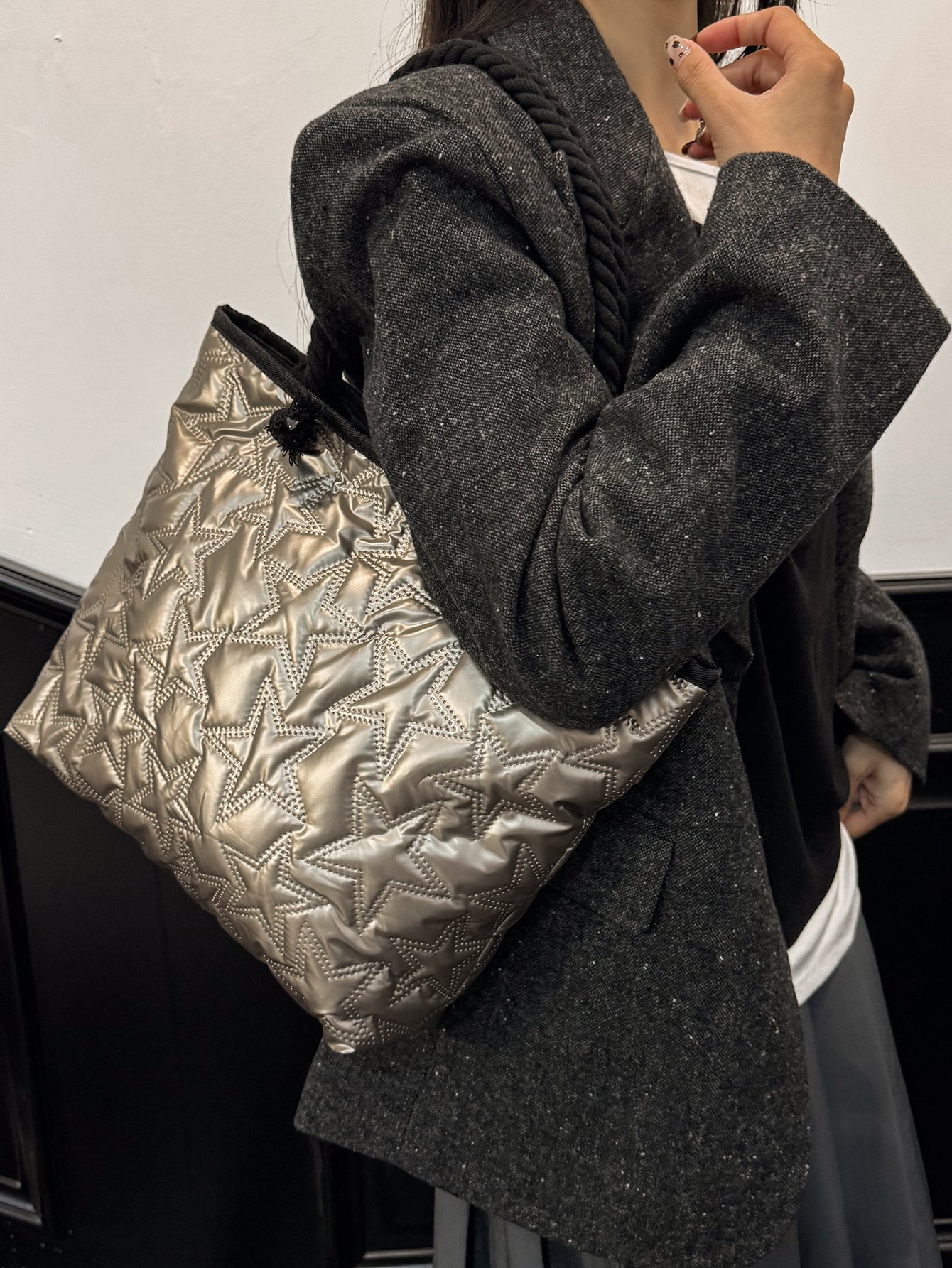 Quilted Star Pattern Shoulder Bag