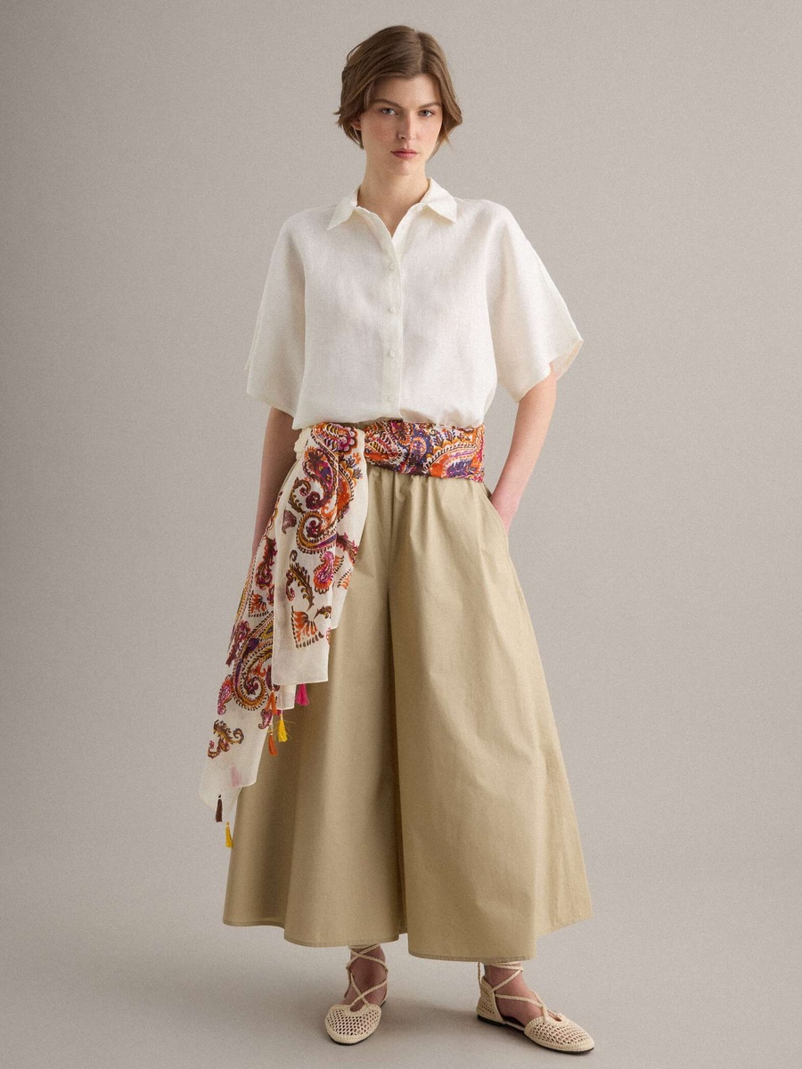 Beige Cotton Palazzo Pants