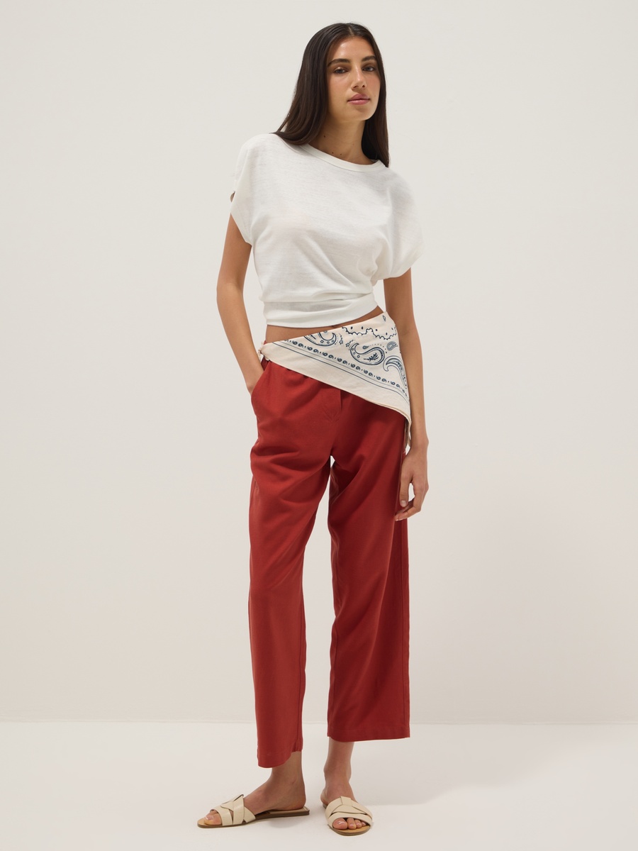 White Cotton Linen Blend Short Sleeve T-Shirt