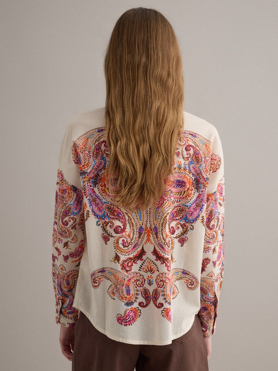 Cream Long Sleeve Paisley Print Shirt