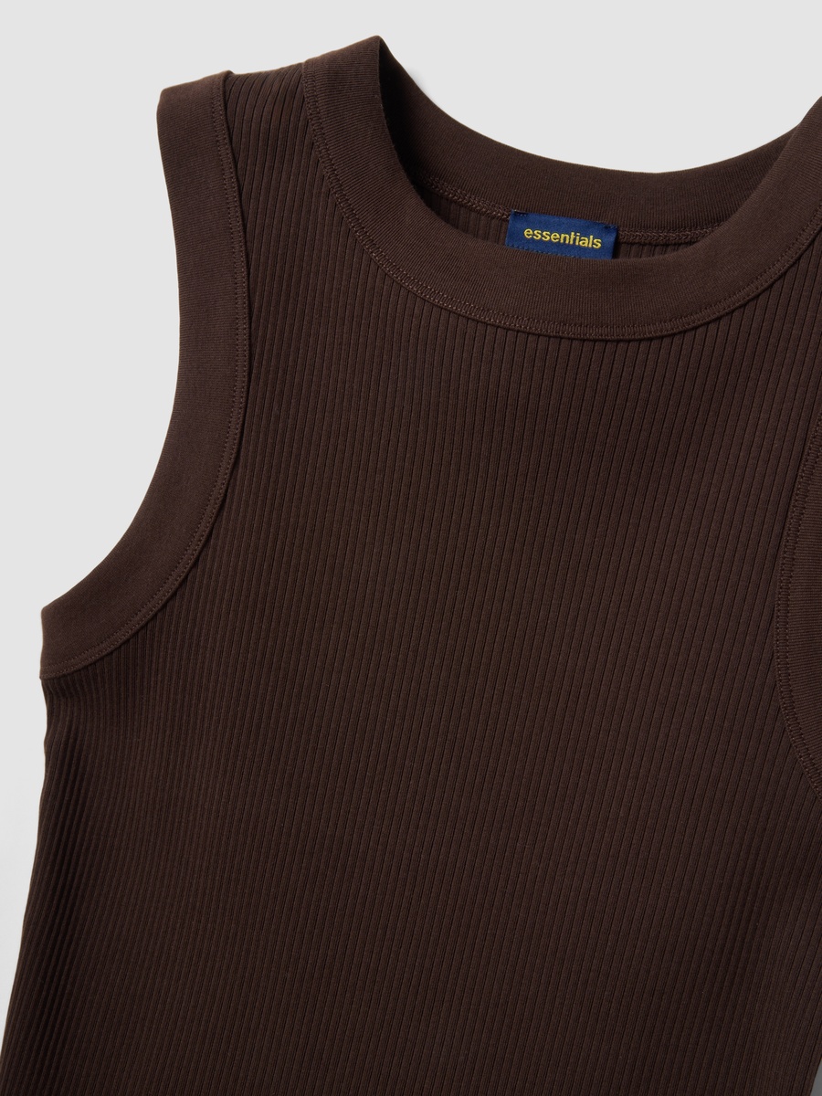 Brown Fitted Ribbed Stretch Cotton Tank Top