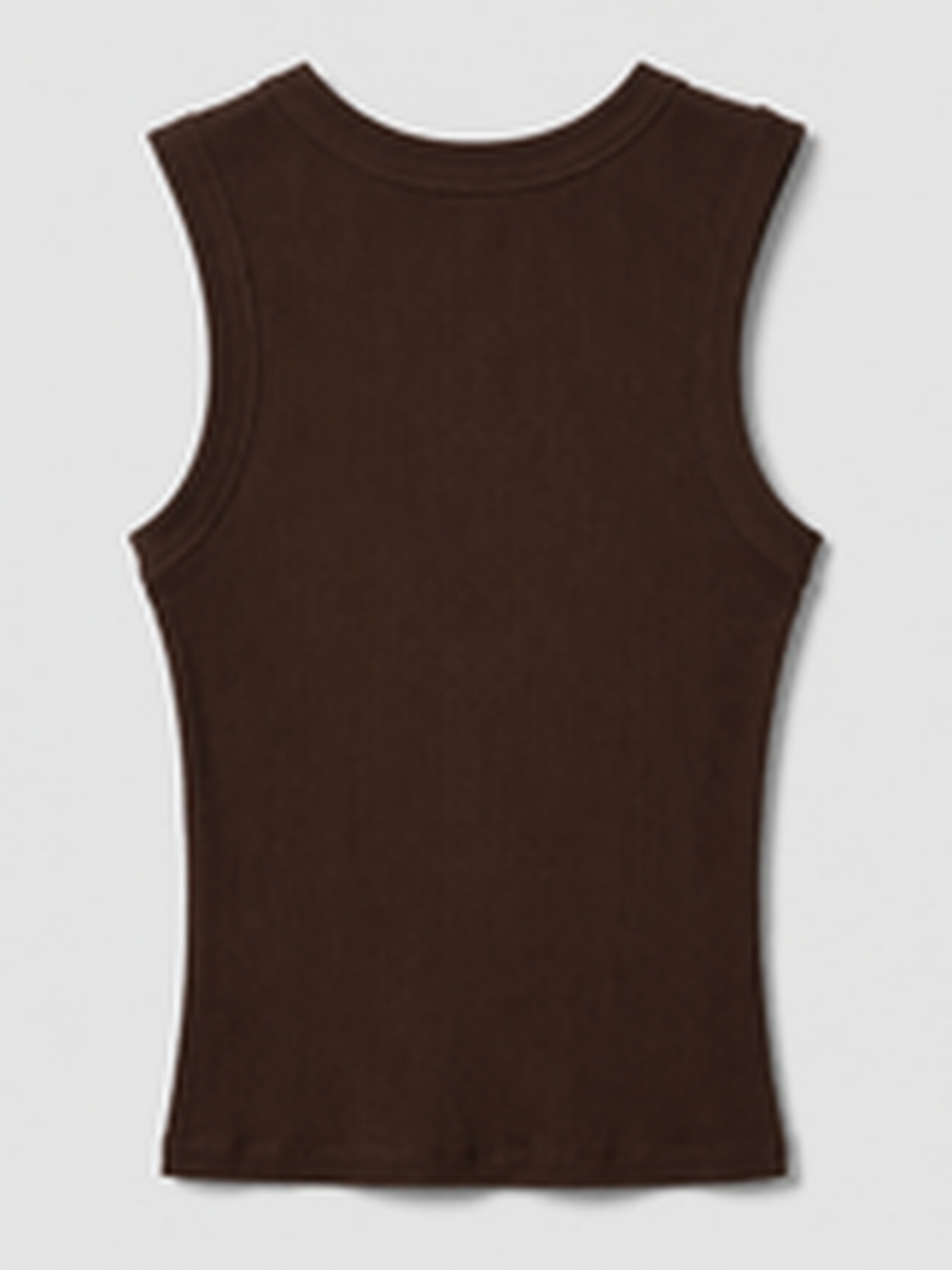 Brown Fitted Ribbed Stretch Cotton Tank Top
