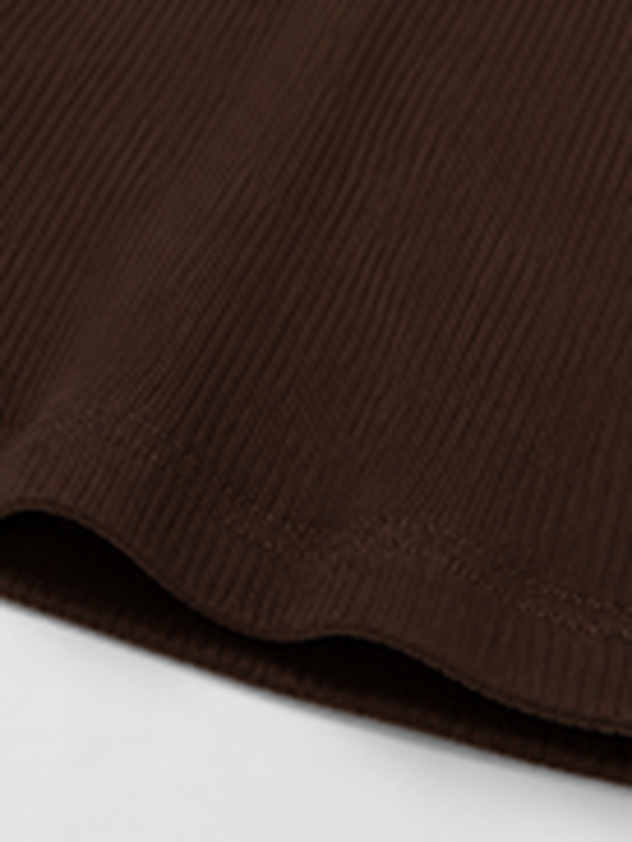 Brown Fitted Ribbed Stretch Cotton Tank Top
