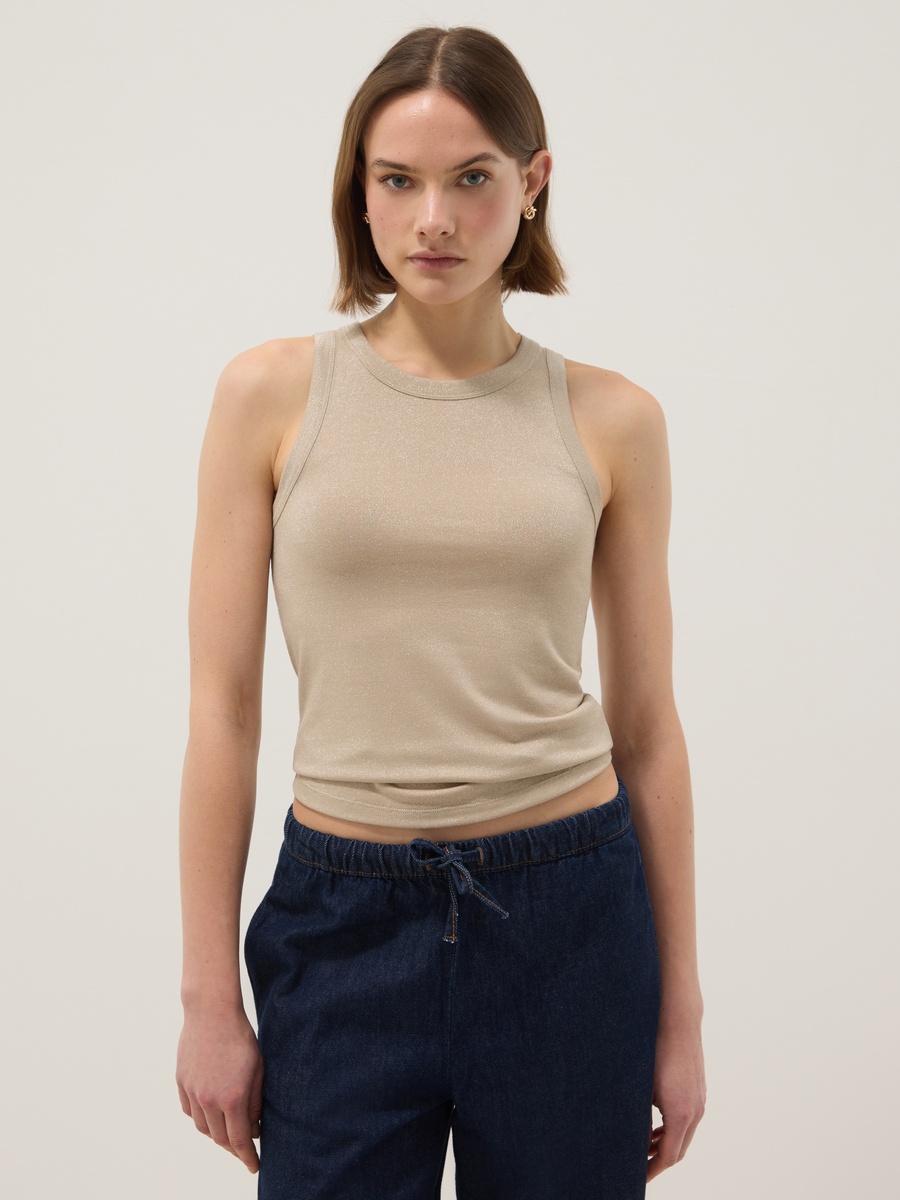 Beige Sleeveless Slim Fit Tank Top