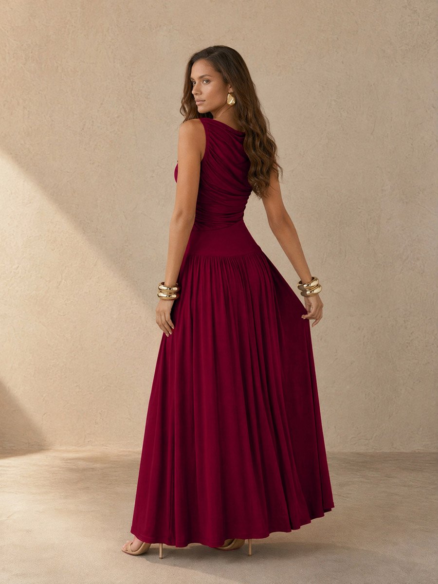 Red Ruched A-Line Maxi Dresss