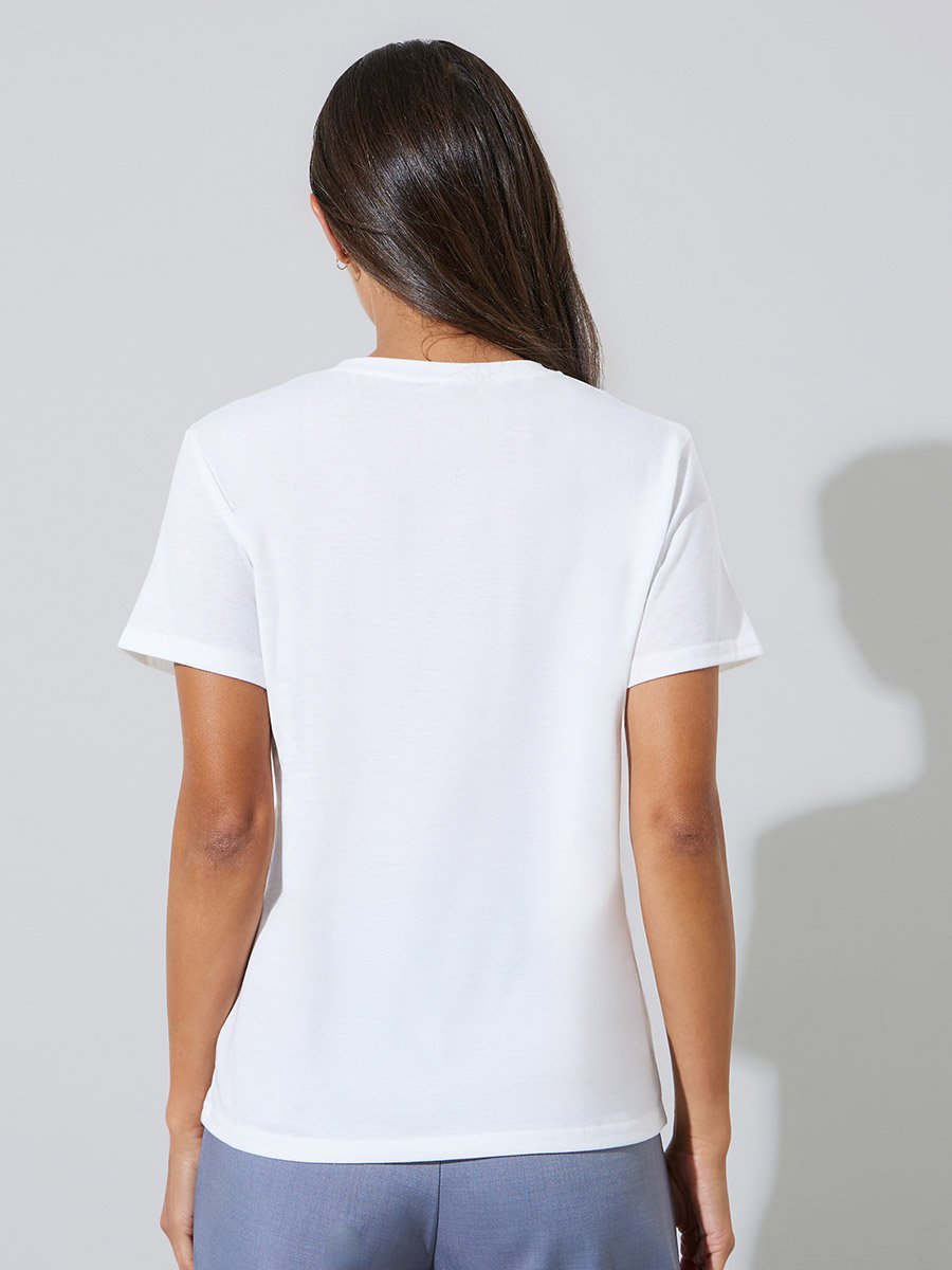 White Floral Print Short Sleeves T-Shirt