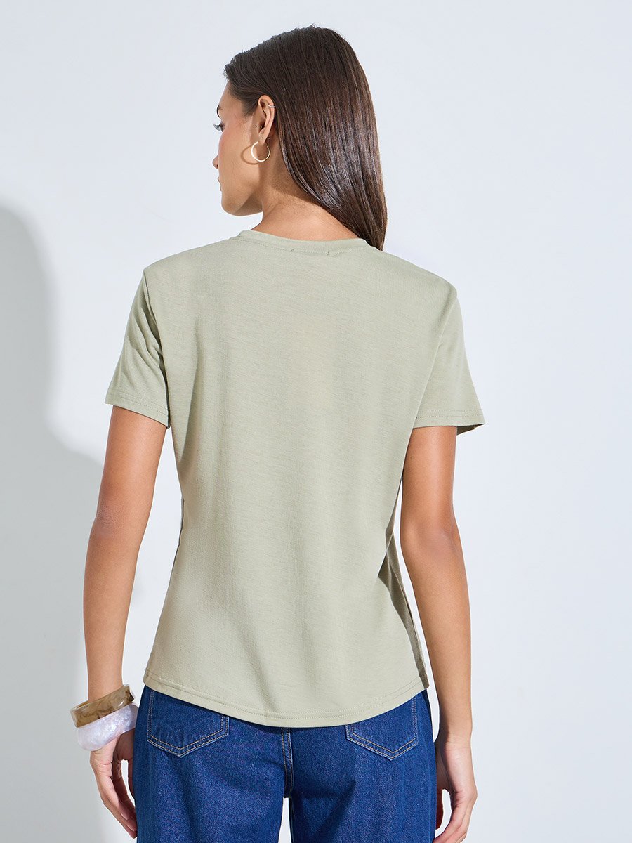 Green Embroidered Short Sleeves Regular Fit T-Shirt
