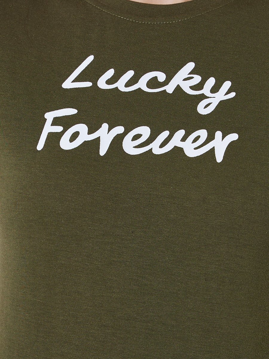 Olive Slogan Print Regular Fit T-shirt