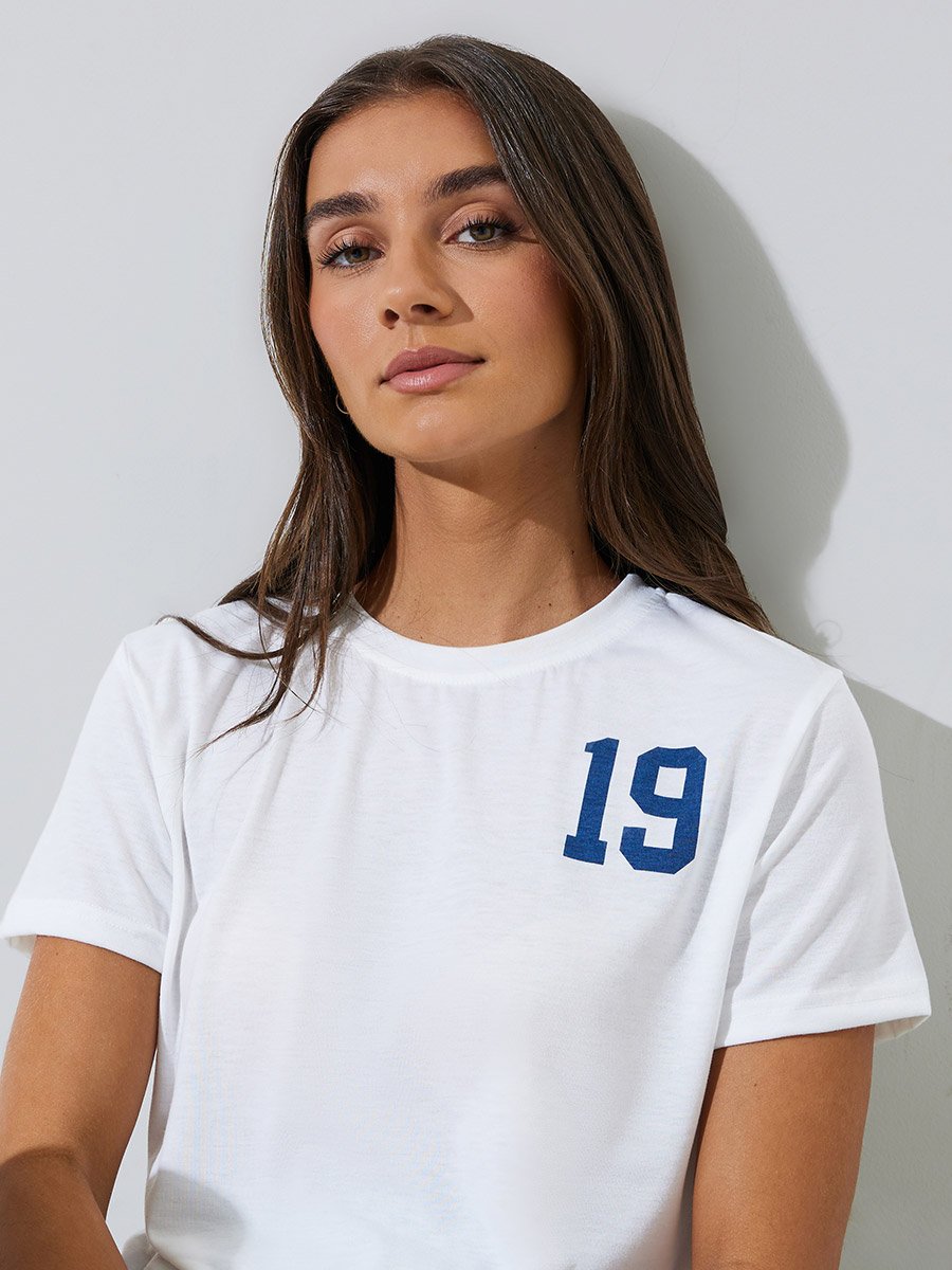 White Graphic Print Short Sleeves T-Shirt