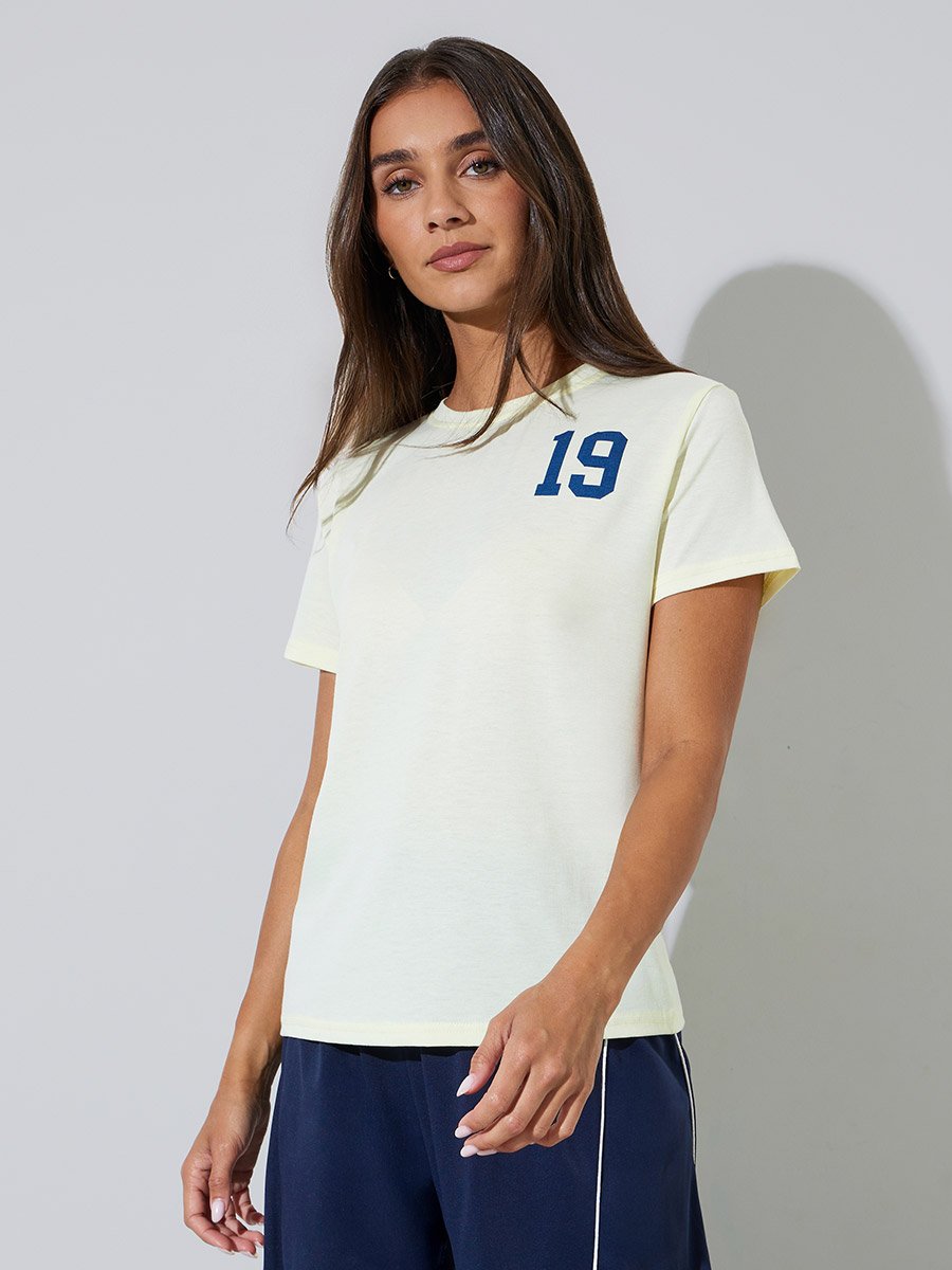Yellow Graphic Print Short Sleeves T-Shirt