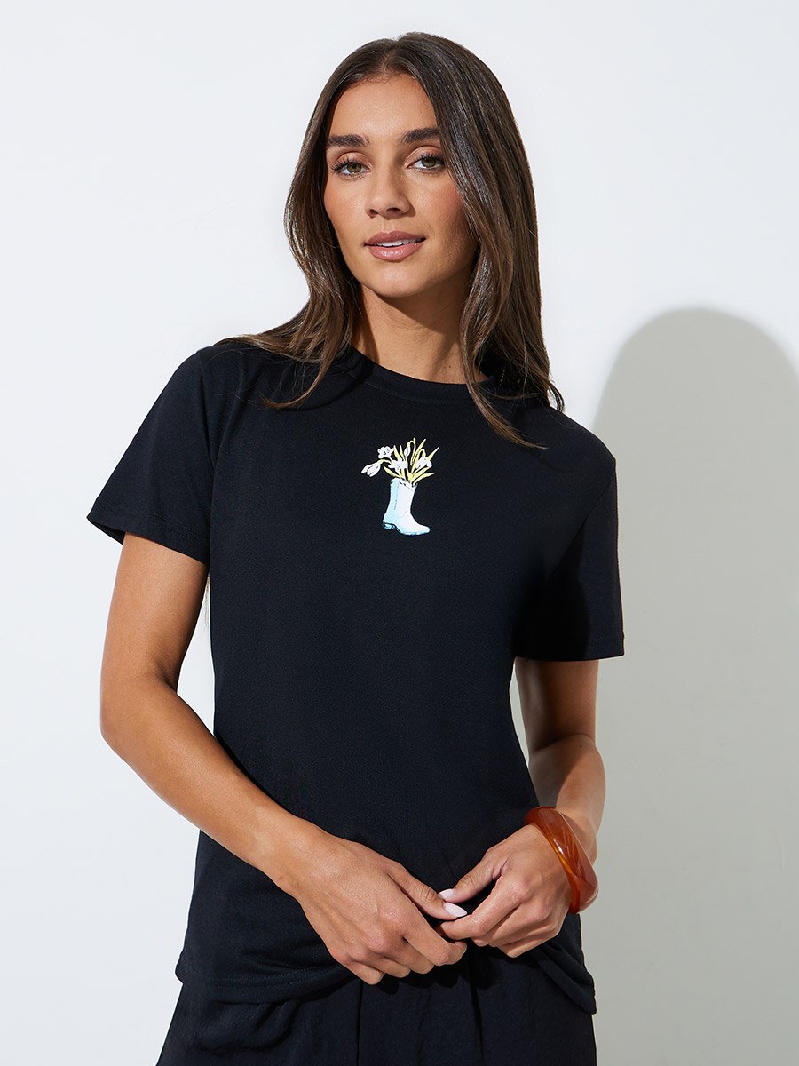 Black Graphic Print Short Sleeves T-Shirt