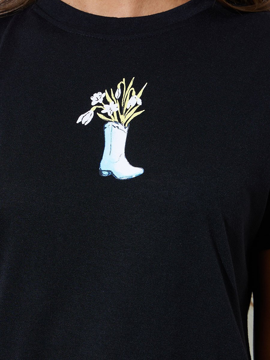 Black Graphic Print Short Sleeves T-Shirt