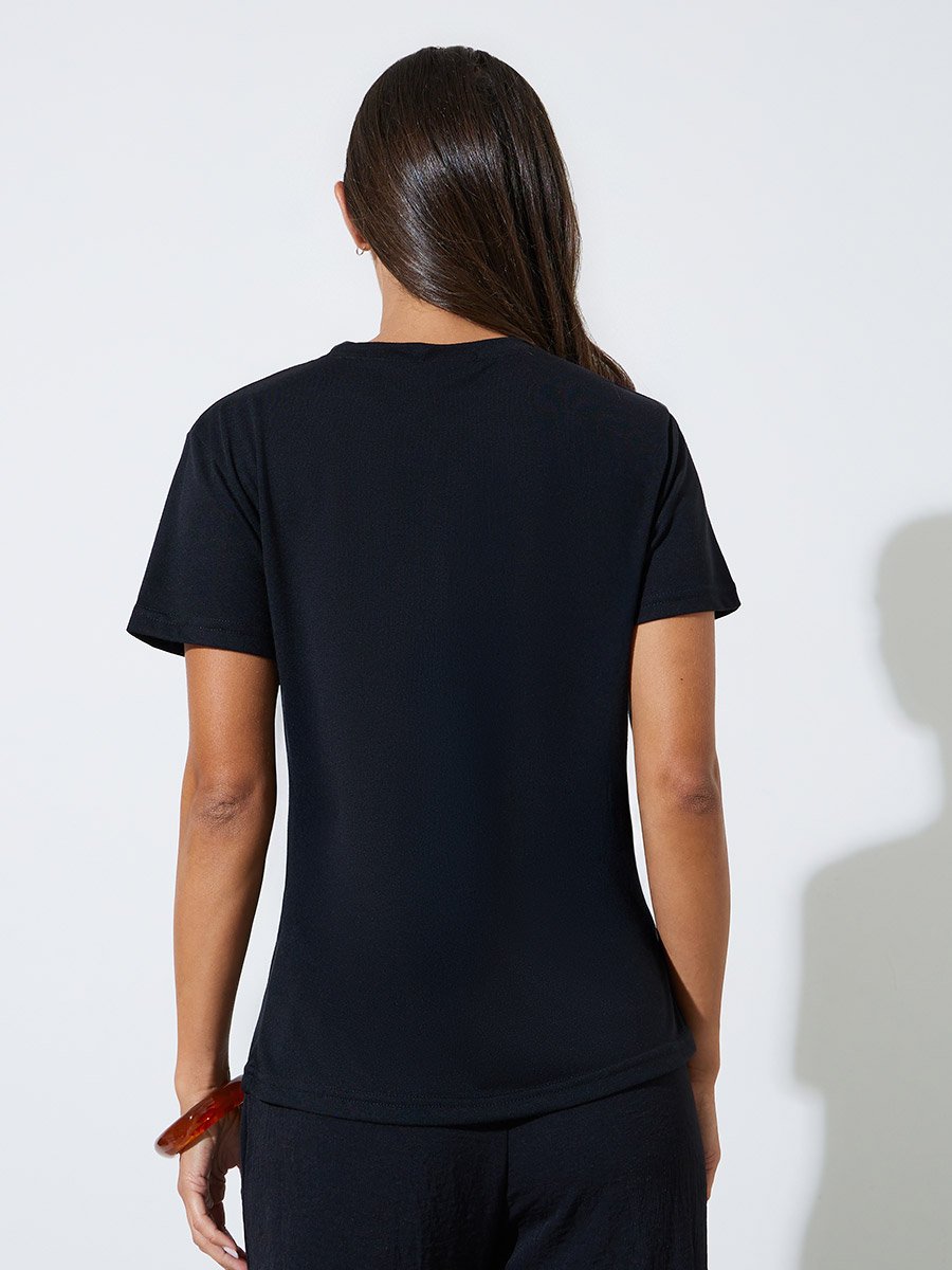 Black Graphic Print Short Sleeves T-Shirt