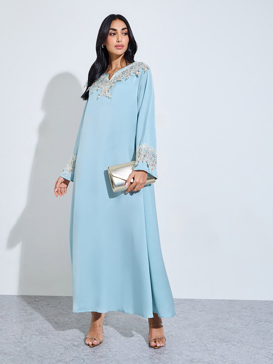 Blue Lace Patchwork A-Line Jalabiya