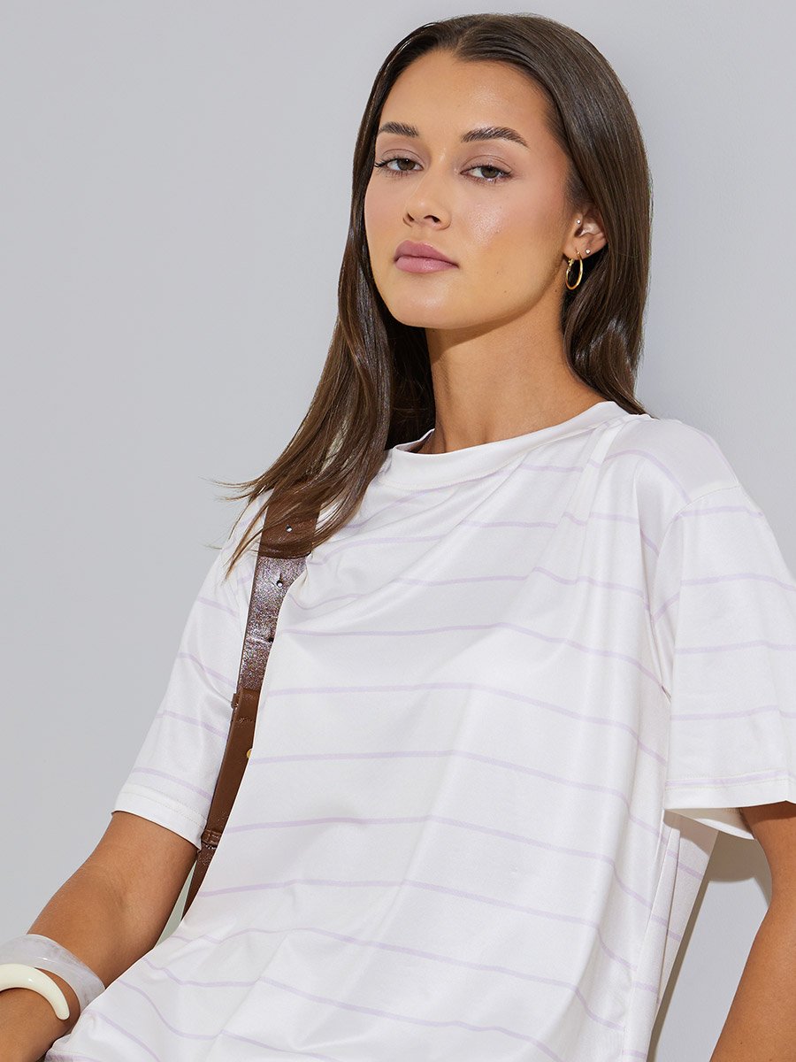 Off White Striped Regular Fit T-Shirt