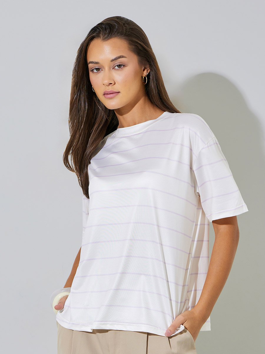Off White Striped Regular Fit T-Shirt