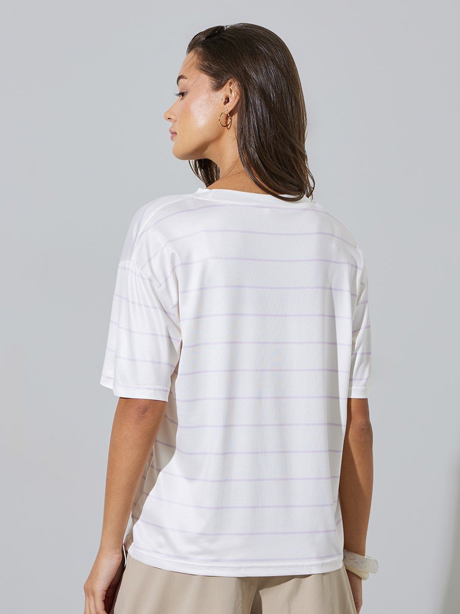 Off White Striped Regular Fit T-Shirt