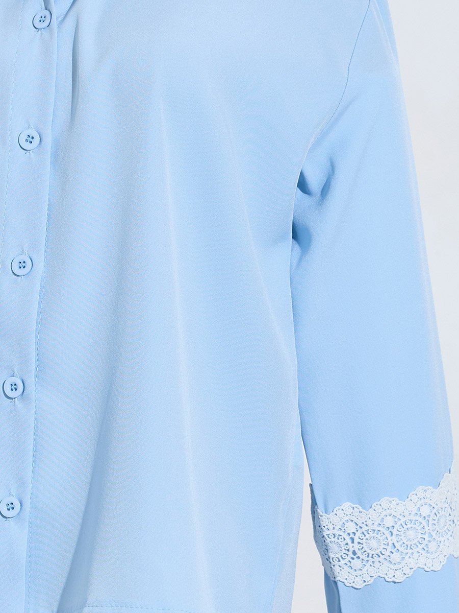 Blue Relaxed Fit Shirt with Lace Cuffs
