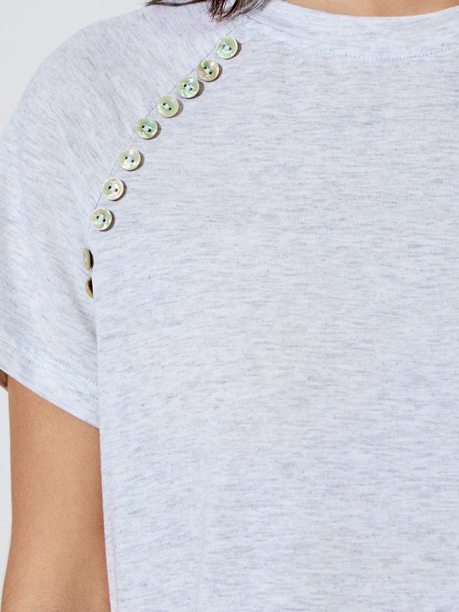 Grey Solid Button Details Raglan Sleeves T-Shirt