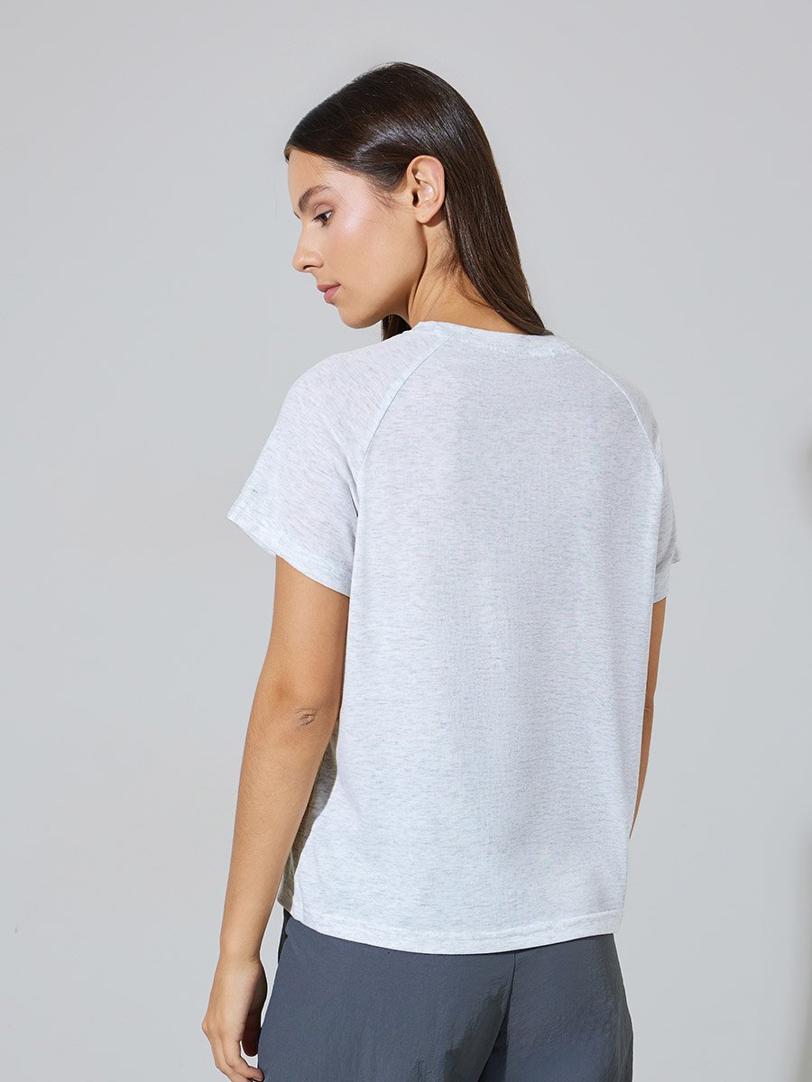 Grey Solid Button Details Raglan Sleeves T-Shirt