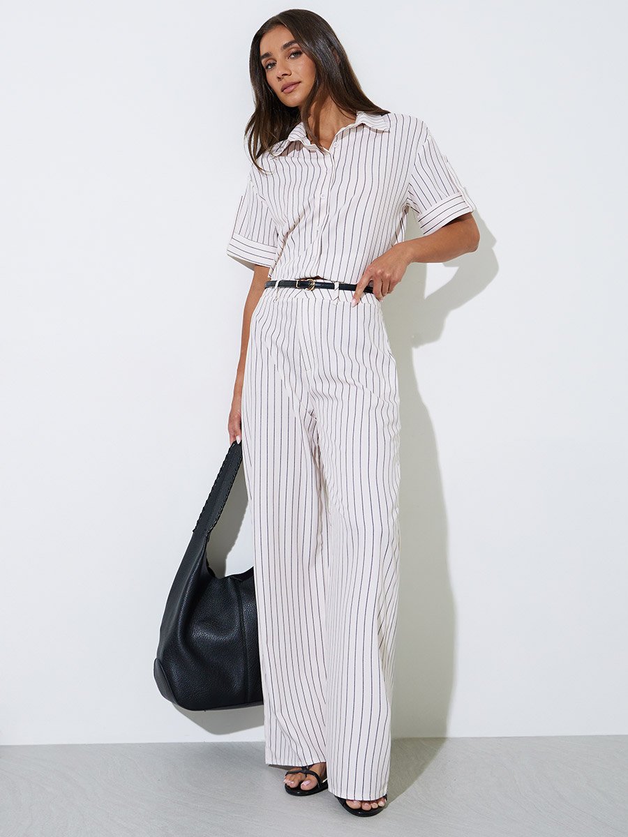 Off-White Striped Shirt and Trousers Co-ord Set