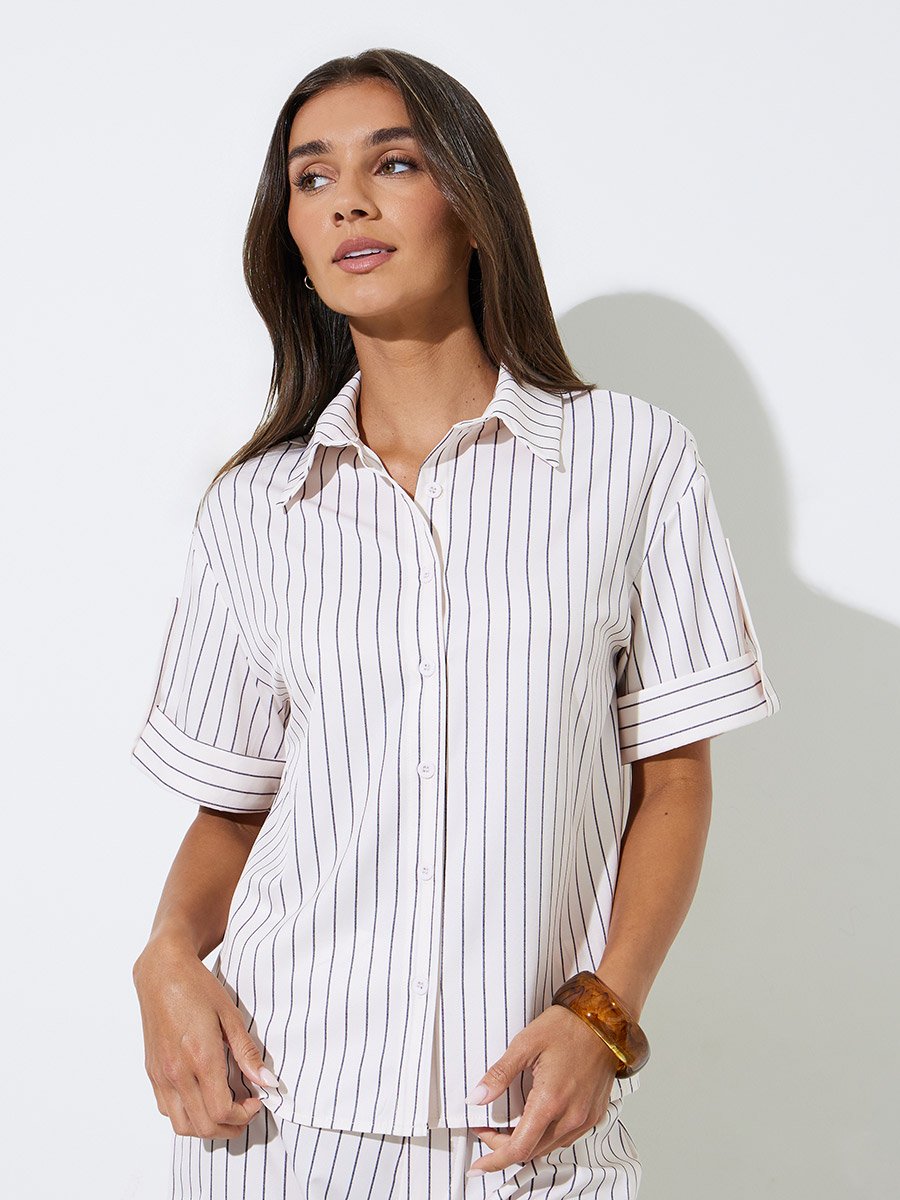 Off-White Striped Shirt and Trousers Co-ord Set
