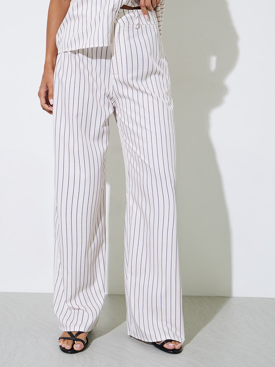 Off-White Striped Shirt and Trousers Co-ord Set