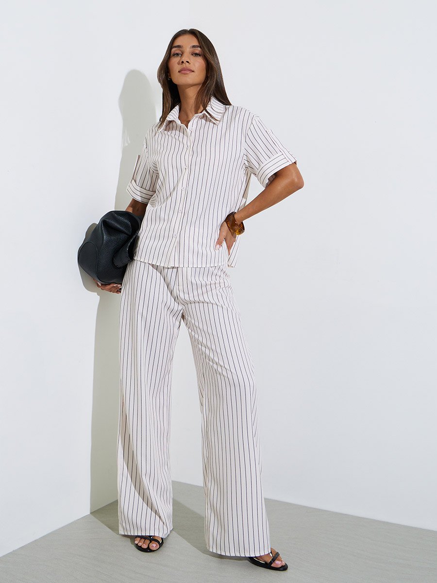 Off-White Striped Shirt and Trousers Co-ord Set
