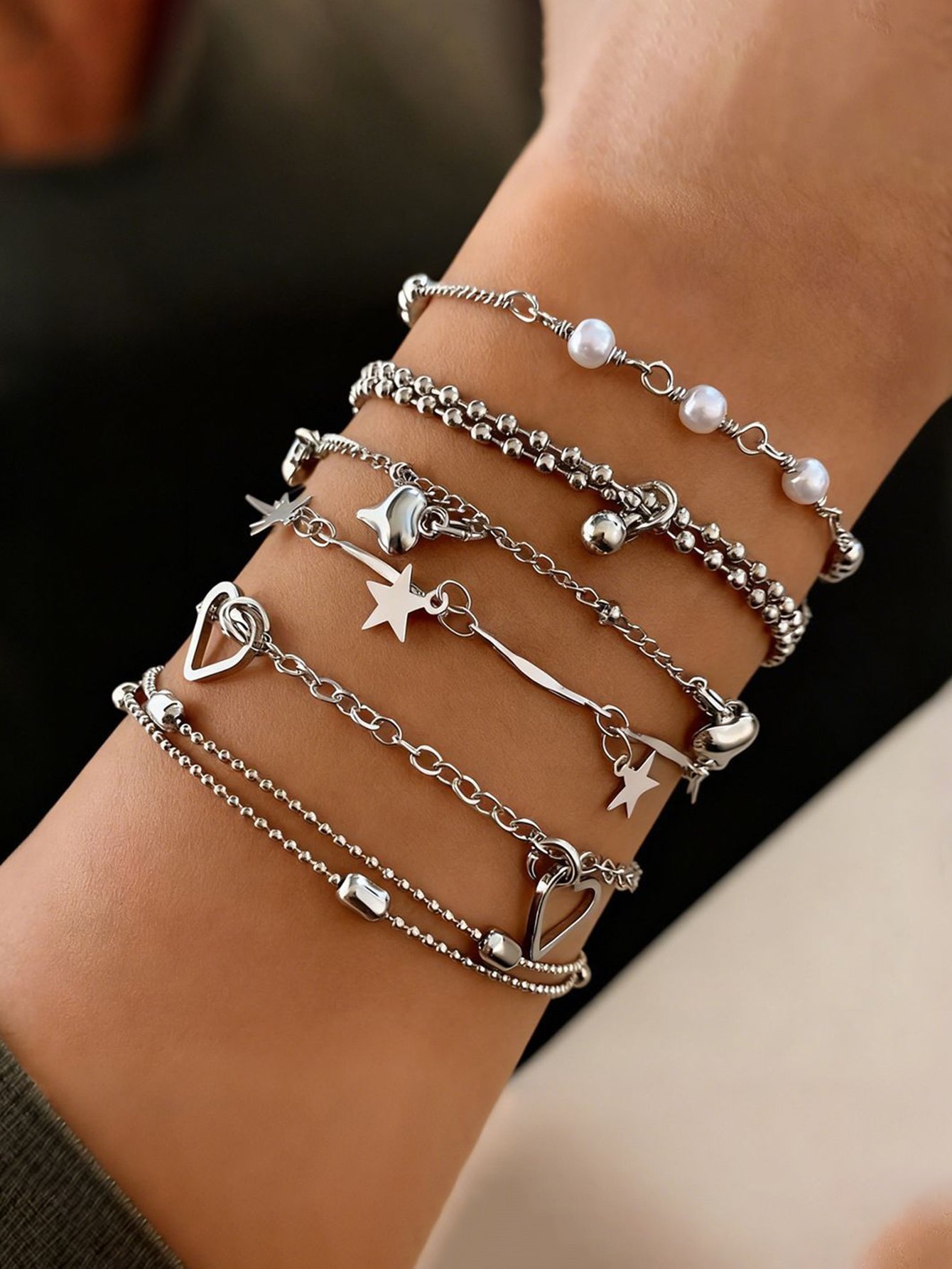 Silver Multistrand Charm Bracelet Set - 6-Piece
