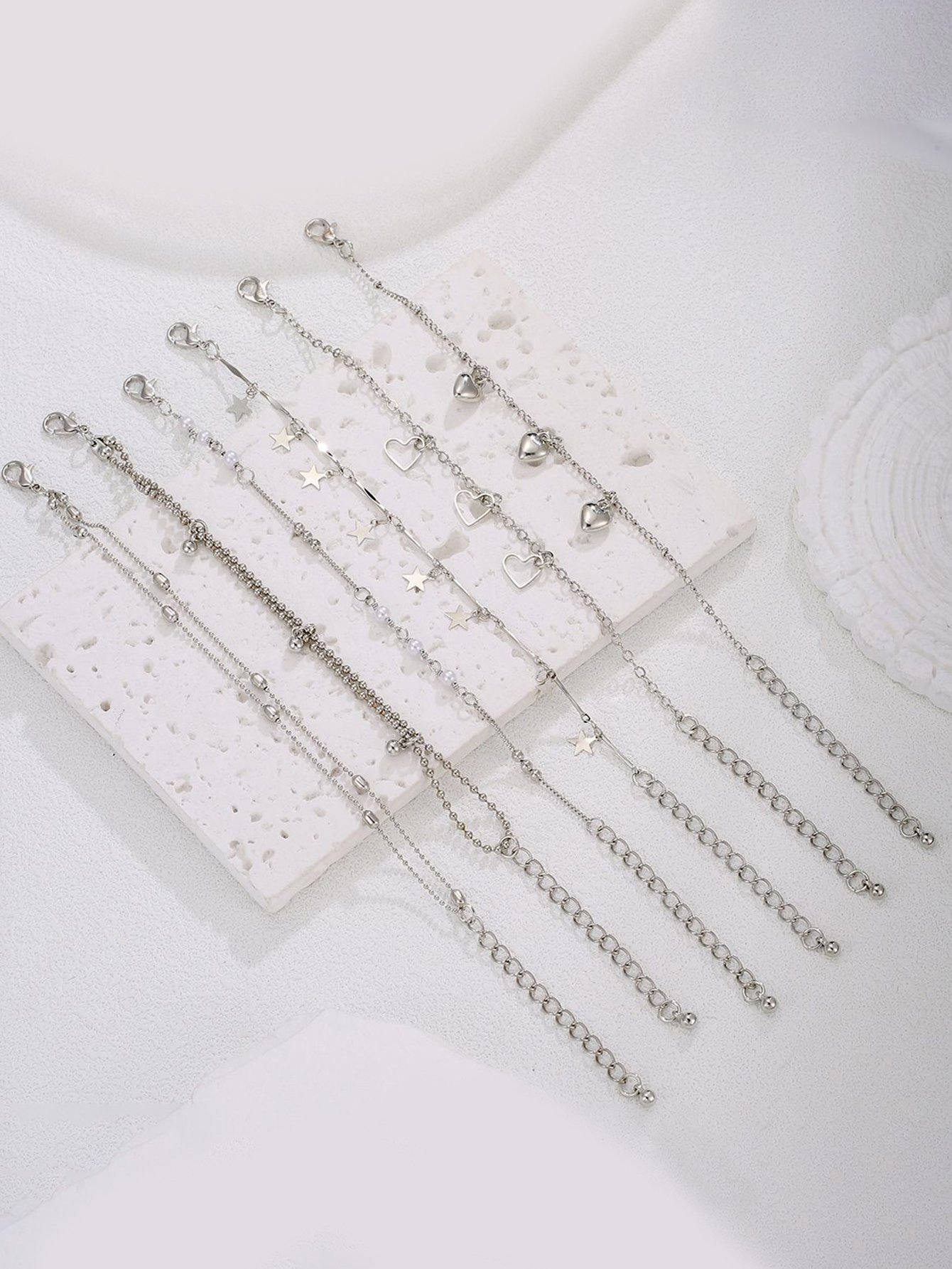 Silver Multistrand Charm Bracelet Set - 6-Piece