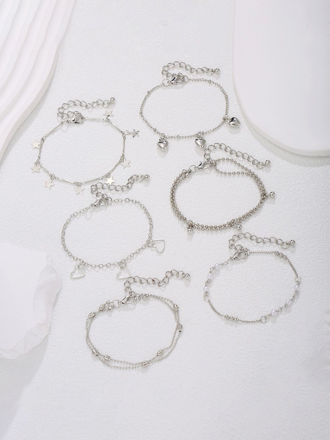 Silver Multistrand Charm Bracelet Set - 6-Piece