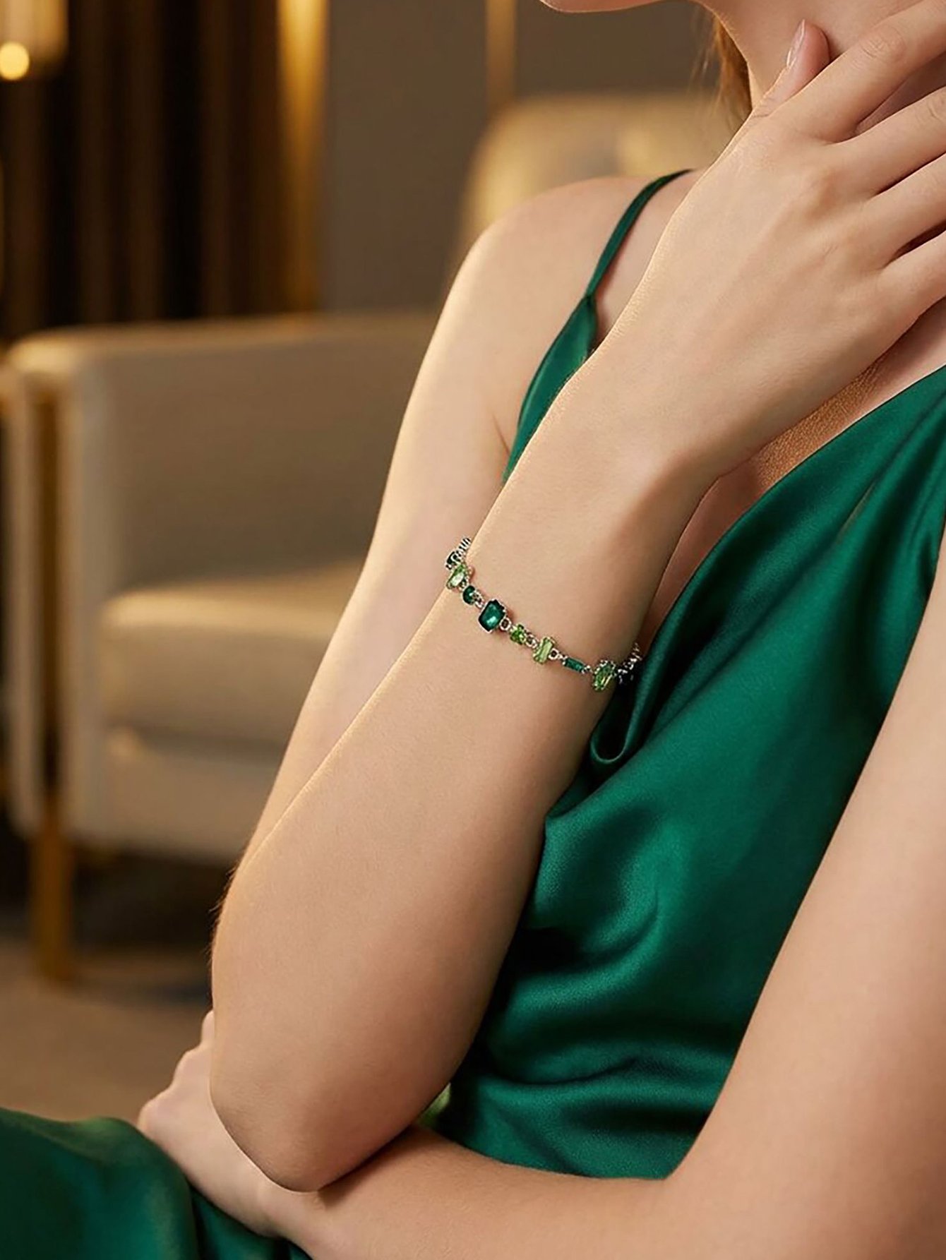 Emerald and Peridot Green Charm Bracelet