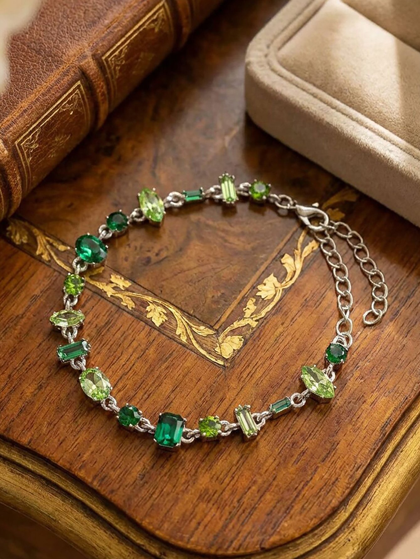 Emerald and Peridot Green Charm Bracelet