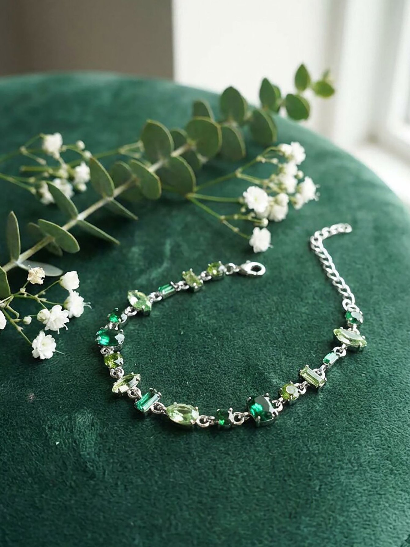 Emerald and Peridot Green Charm Bracelet