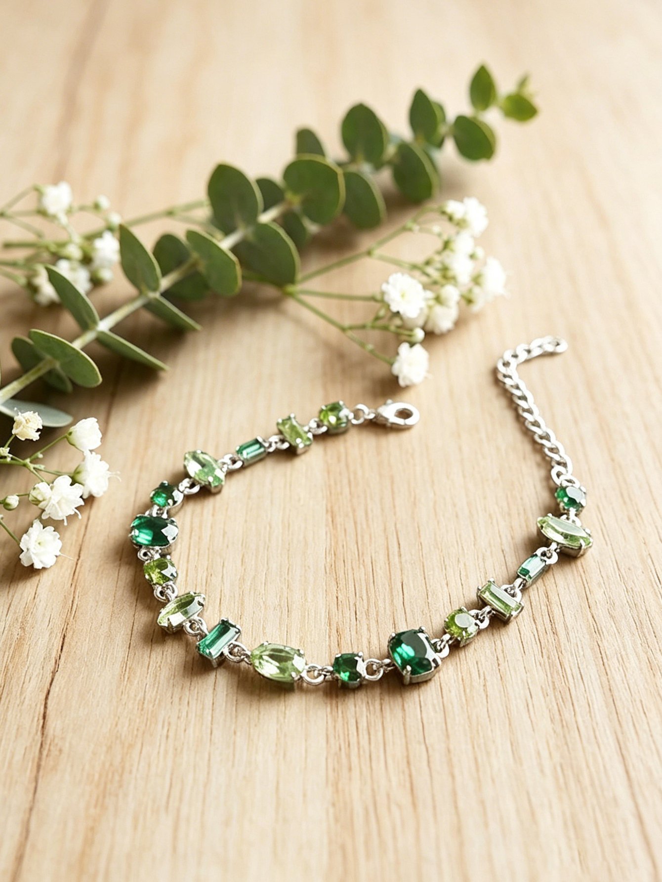 Emerald and Peridot Green Charm Bracelet
