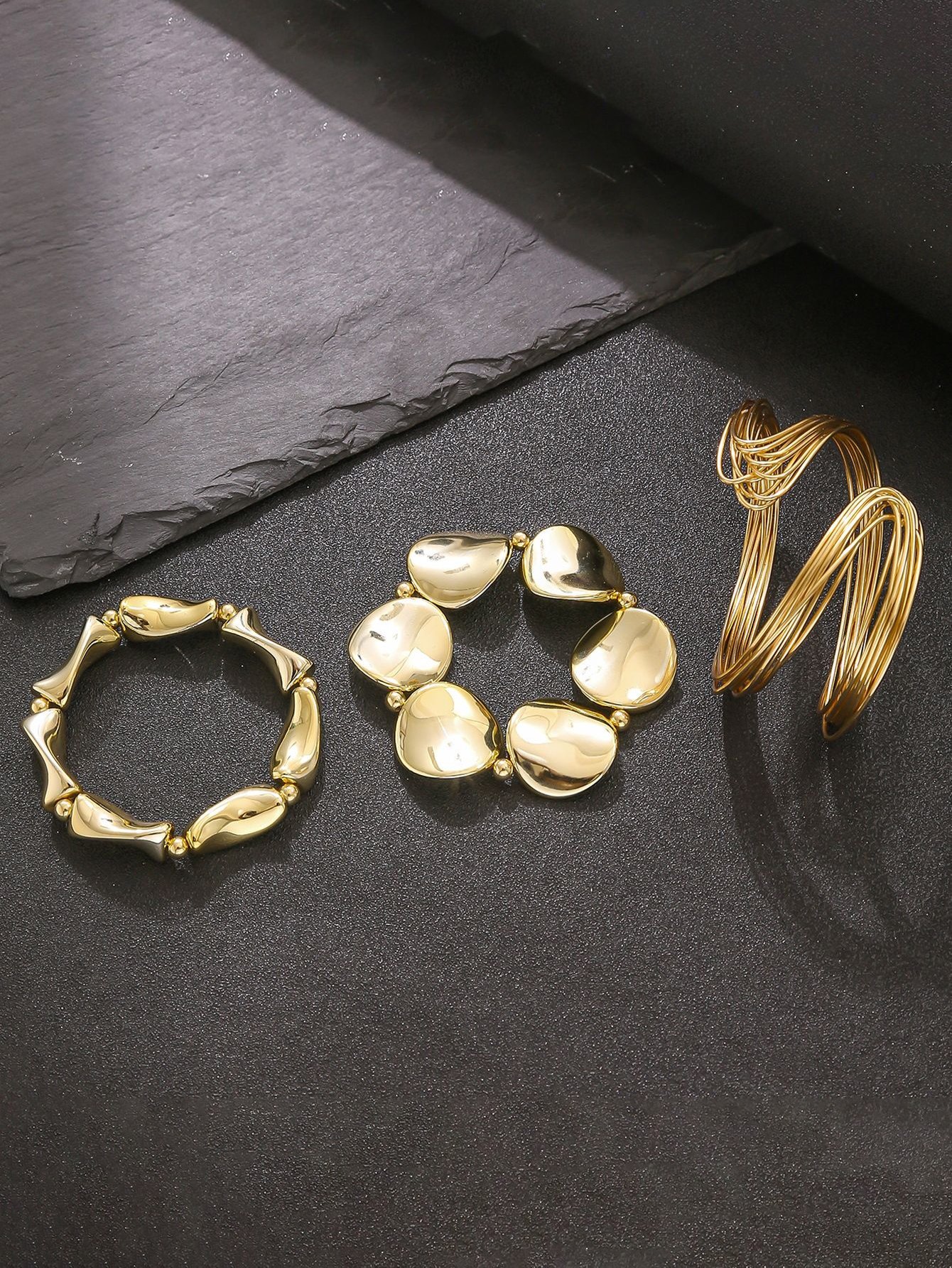 Gold Tone Layered Cuff Bracelet Set - Pack of 3