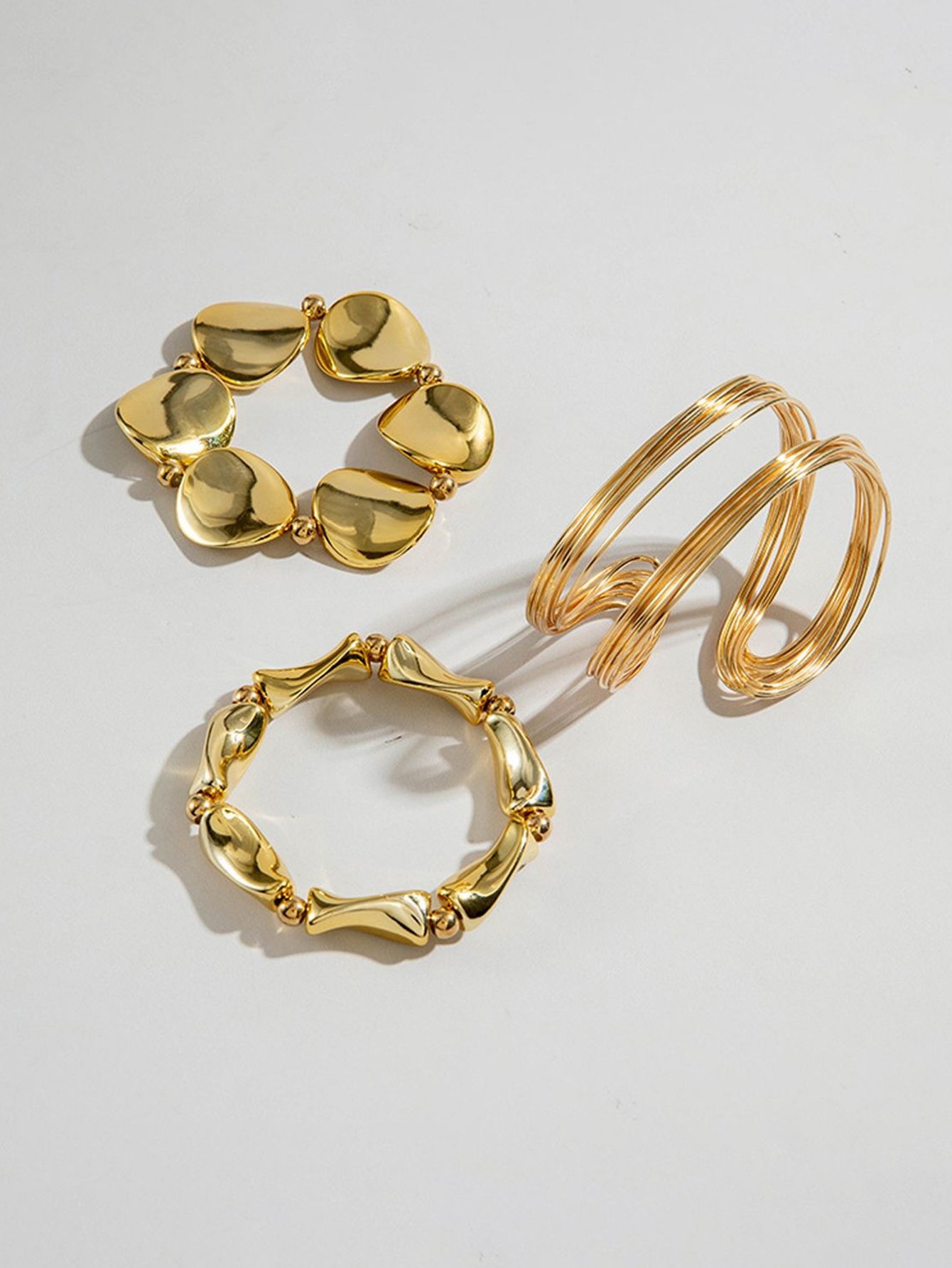 Gold Tone Layered Cuff Bracelet Set - Pack of 3