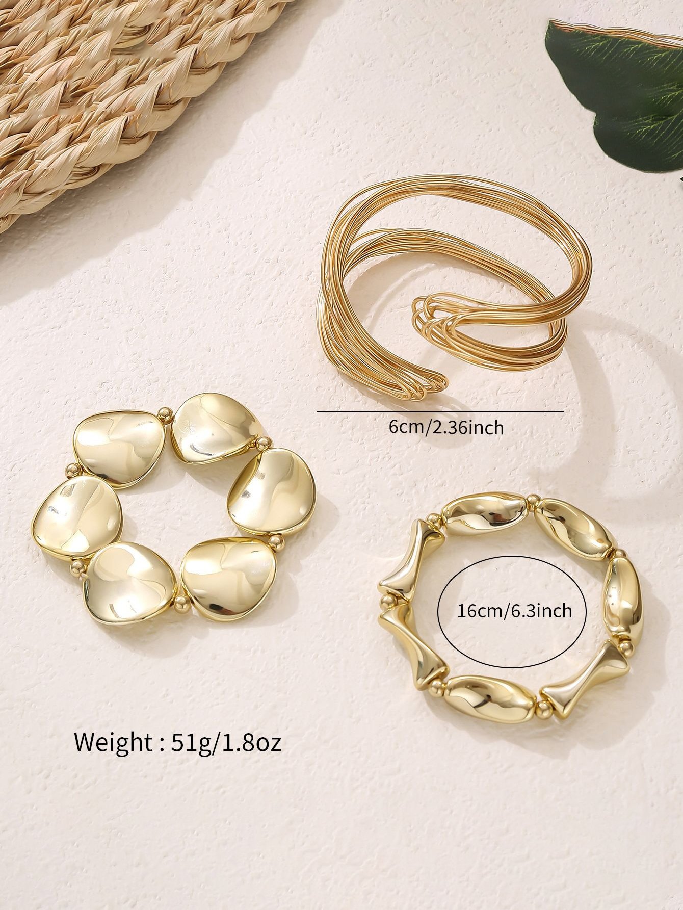 Gold Tone Layered Cuff Bracelet Set - Pack of 3